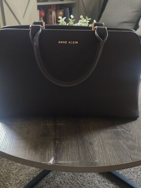 Anne Klein Black Dome Satchel with Gold Logo